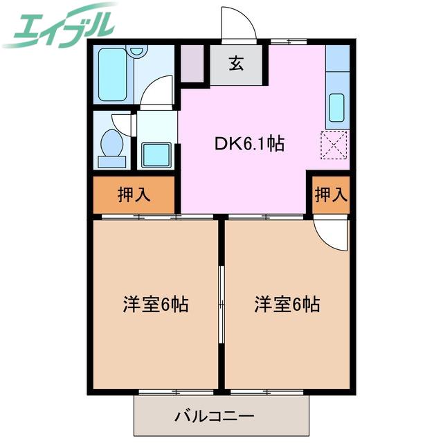 シティハイツ黒宮(2DK/2階)の間取り写真