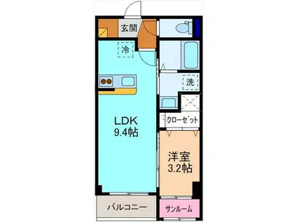 ミモザI(1LDK/3階)の間取り写真