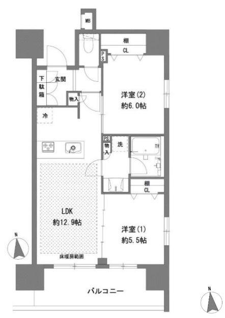プライマル八王子横山町(2LDK/4階)の間取り写真