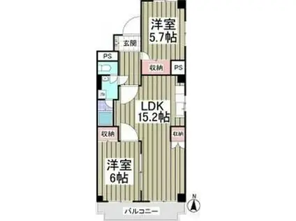 ヴァンデュール上大曽 旧前橋マンション(2LDK/2階)の間取り写真