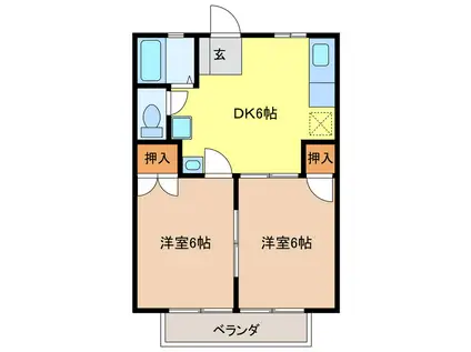 パナハイツ萱場(2DK/1階)の間取り写真