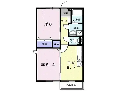 ソレイユ ルヴァンB(2DK/1階)の間取り写真