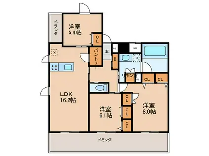 THE TEN GOOD 祖原II(3LDK/3階)の間取り写真