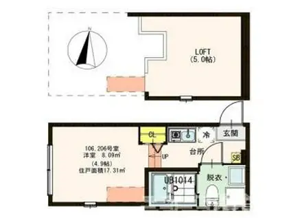 ハーモニーテラス青井III(1K/2階)の間取り写真