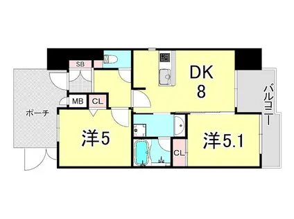 エステムプラザ難波イーストIIブレスト(2DK/3階)の間取り写真