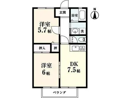 TOMATOハイツ A棟(2DK/2階)の間取り写真