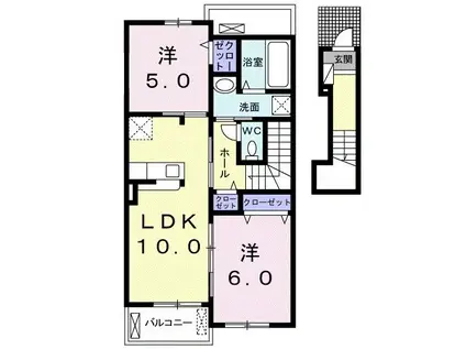 プリュニエI(2LDK/2階)の間取り写真
