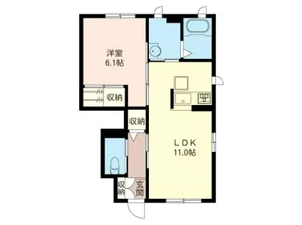 トアサールIII(1LDK/1階)の間取り写真