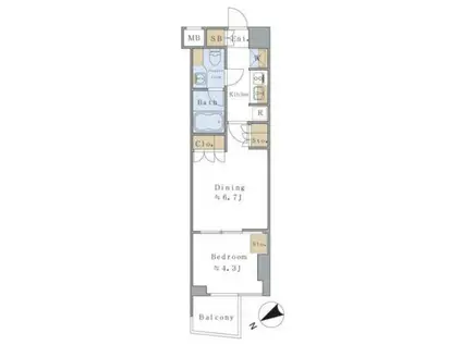 ブリリアイスト千駄ヶ谷(1DK/5階)の間取り写真