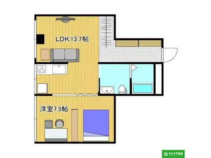旭ビル(1LDK/5階)の間取り写真