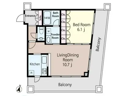 エポノーク市ヶ谷 EPONOQU市ヶ谷(1LDK/8階)の間取り写真