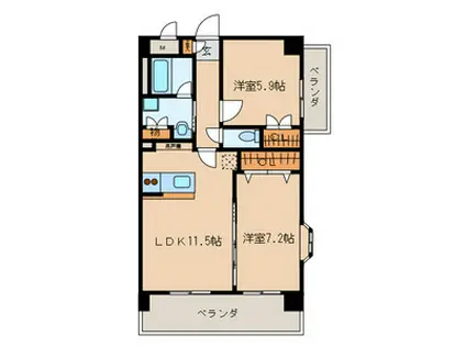 アンバーサルM(2LDK/2階)の間取り写真