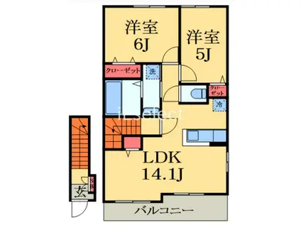 ヴァンヴェール・ヒル D(2LDK/2階)の間取り写真