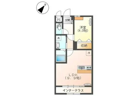 コスモタウン山の手(1LDK/1階)の間取り写真