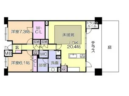 グランド・サンリヤン櫛原(3LDK/1階)の間取り写真