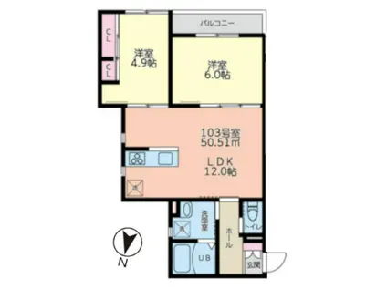 アトラスナイン(2LDK/1階)の間取り写真