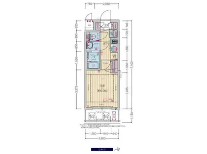 プレサンス四天王寺前夕陽ヶ丘ヴィリード(1K/4階)の間取り写真
