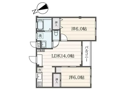 ハイツニューウェル(2LDK/3階)の間取り写真