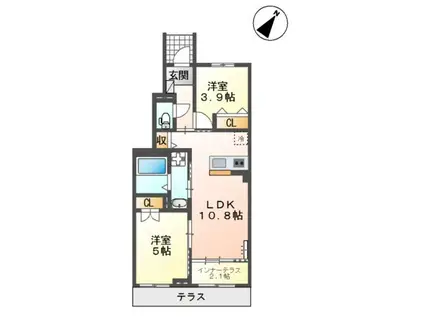 シャンピュール志免中央(2LDK/1階)の間取り写真