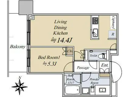 大崎ステーションレジデンス(1LDK/30階)の間取り写真