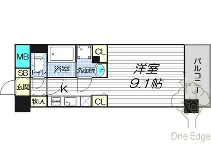 エスキュート梅田・中崎町(ワンルーム/13階)の間取り写真