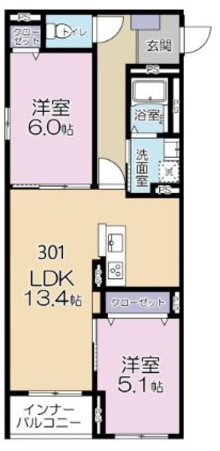 カサブランカ(2LDK/3階)の間取り写真