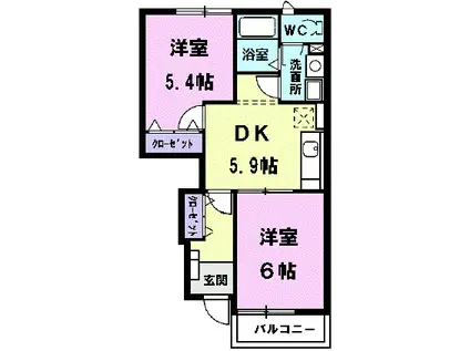 ラフォンテーヌ(2DK/1階)の間取り写真