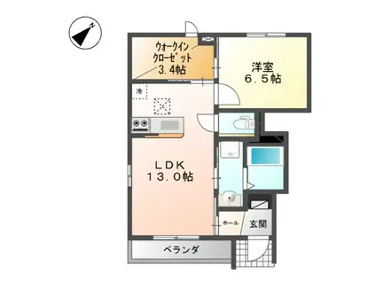 リジエール A棟(1LDK/1階)の間取り写真