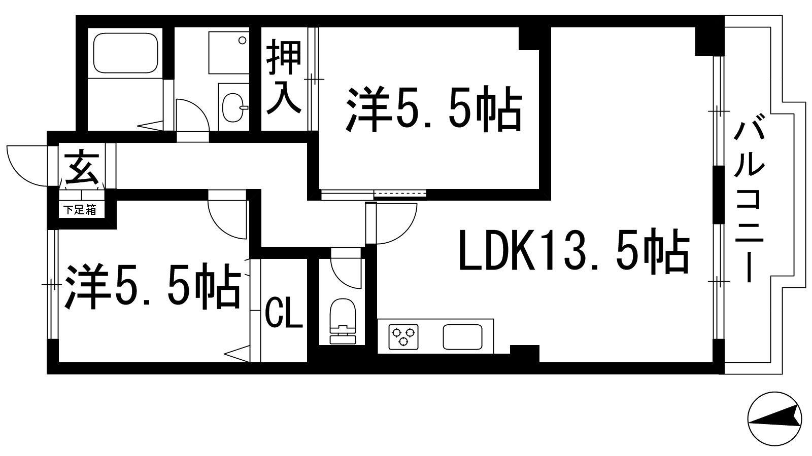 メルヴェーユ畦野(2LDK/1階)の間取り写真