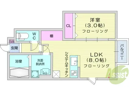 ESCONDIT卸町2(1LDK/1階)の間取り写真