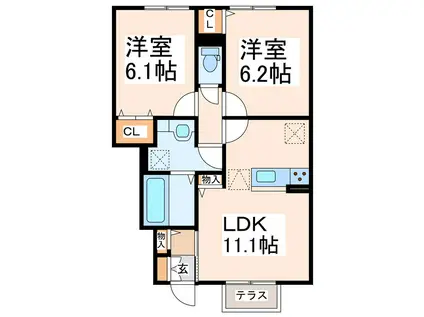 クレール(2LDK/1階)の間取り写真