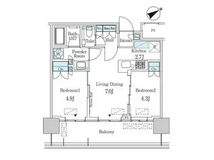 JP NOIE 蔵前(2LDK/21階)の間取り写真