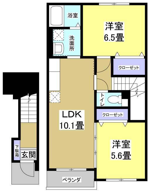 ブリエUN(2LDK/2階)の間取り写真