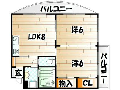ニシキグレイス浅野(2LDK/3階)の間取り写真