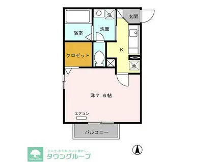 フルールC(1K/1階)の間取り写真