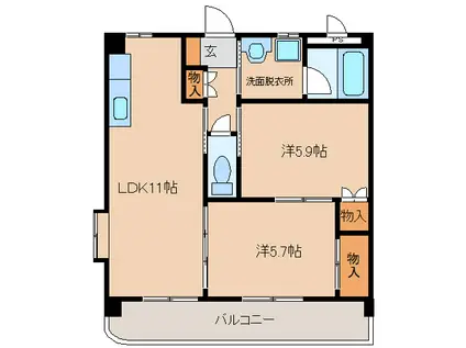 アルフェラッツ城北(2LDK/1階)の間取り写真