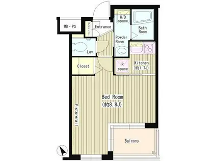 リバティコート千歳烏山(1K/2階)の間取り写真