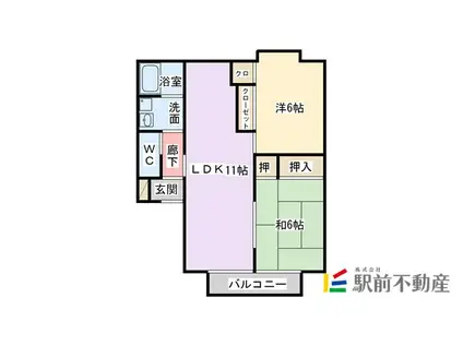 マイカル津福(2LDK/1階)の間取り写真