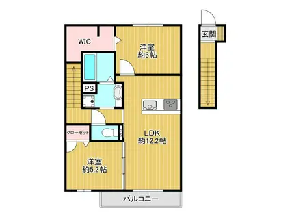 ボヌールメゾン(2LDK/2階)の間取り写真