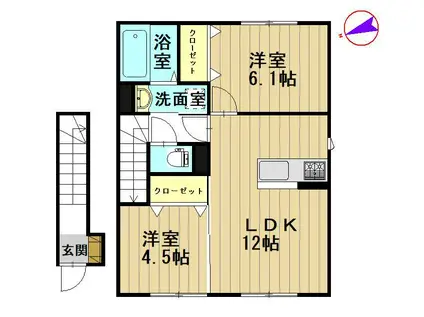 グラード高田 D(2LDK/2階)の間取り写真