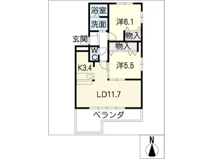 フォレストヴィラ長良(2LDK/3階)の間取り写真