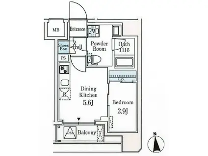 クラリティ文京湯島(1DK/2階)の間取り写真