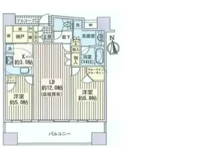 アスコットパーク新御徒町ソレイユ(2LDK/3階)の間取り写真