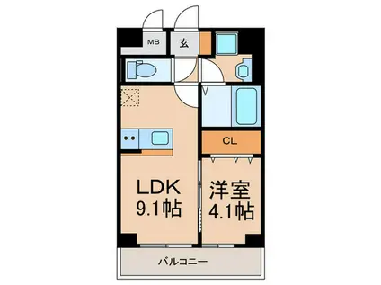 ソフィア原町(1LDK/9階)の間取り写真