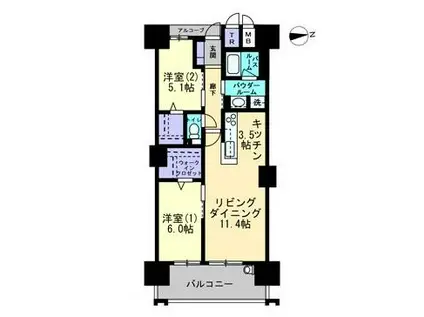 アルファステイツ南新町タワーレジデンス(2LDK/15階)の間取り写真