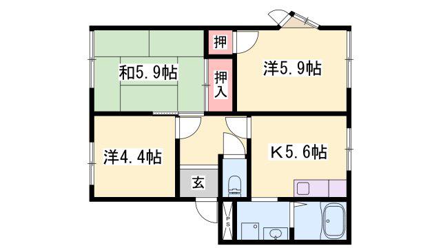 フレグランス竜山A・C(3K/1階)の間取り写真