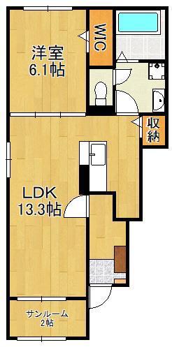 バランタインII(1LDK/1階)の間取り写真