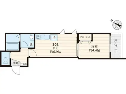 GRACE GARDEN(1DK/3階)の間取り写真