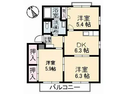 エーデルハオスC棟(3DK/1階)の間取り写真