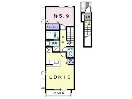 オーブトワK(1LDK/2階)の間取り写真